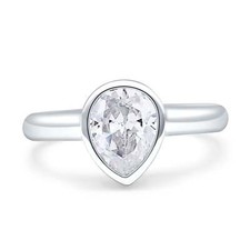 Bezel Set 9mmX7mm Cubic Zirconia Stones Engagement Ring 925 Sterling Silver