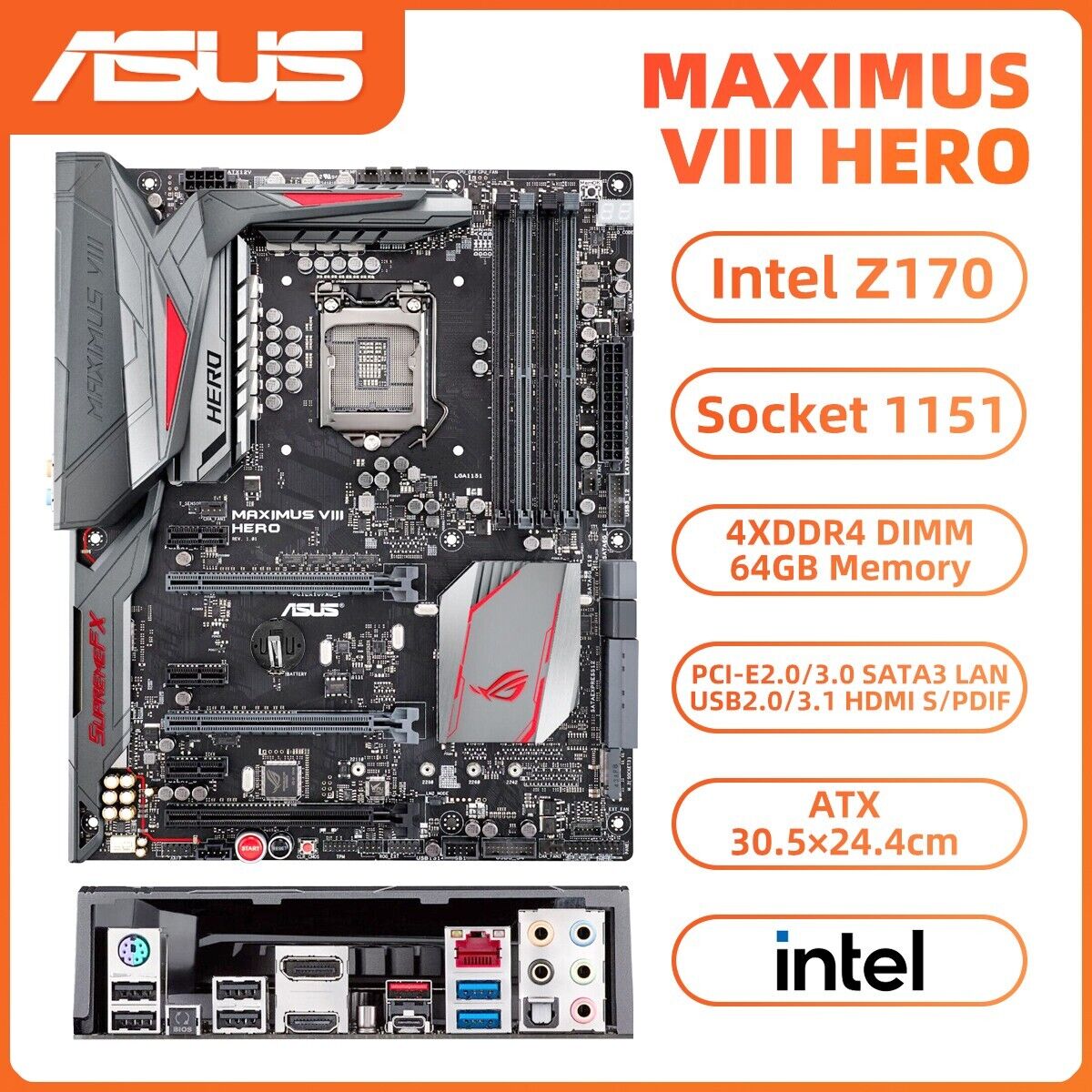 ASUS MAXIMUS VIII HERO Motherboard ATX Intel Z170 LGA1151 DDR4 SATA3  HDMI+I/O