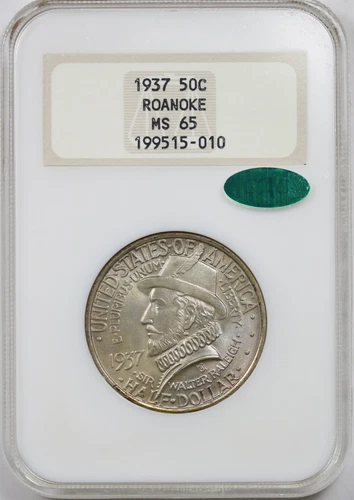 1937 Roanoke 50C NGC MS 65 (Toned) Early Silver Commemorative Half Dollar