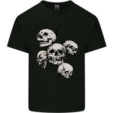 5 Skulls Demons Biker Gothic Heavy Metal Mens Cotton T-Shirt Tee Top