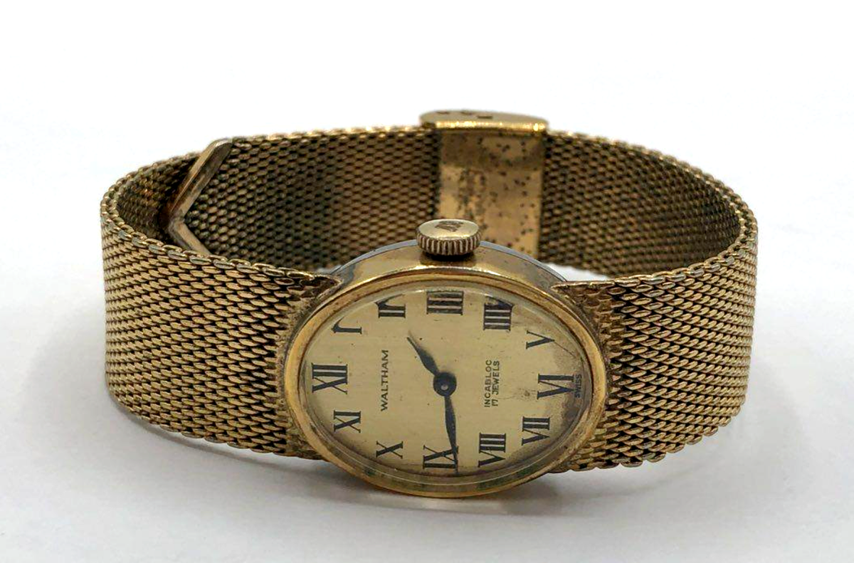 Vintage Antique Waltham Incabloc 17 Jewels Gold-Tone Windup Swiss