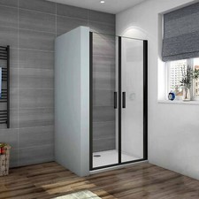 Porta Doccia Doppia Anta 200 cm,Vetro Temperato 8mm Anticalcare Telai Nero