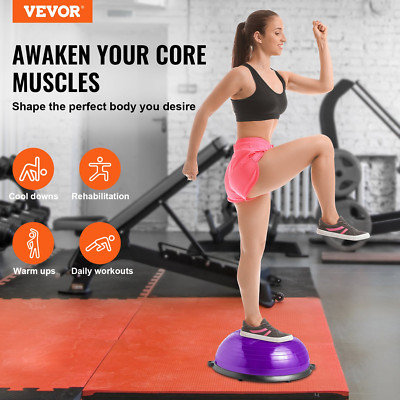 Half Exercise Ball Trainer 23'' Balance Ball 660 lbs Capacity Bands & Pump Purple