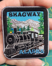 Skagway Alaska Patch has Railroad Engine and mountains Comes with Instructions