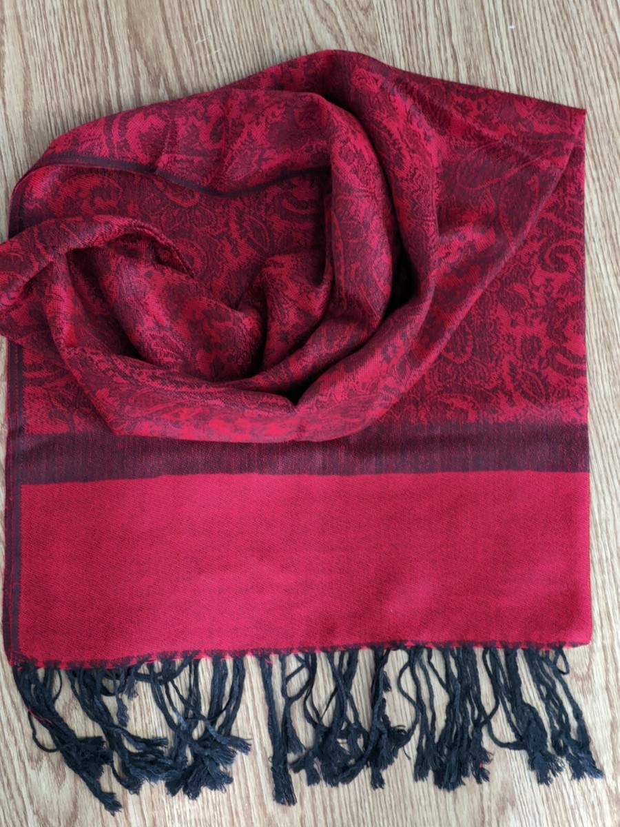 Silk Pashmina Red And Black Pashmina Pashtush Womens Faux Pashmina