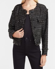 NEW EXPRESS 138 BLACK METALLIC TWEED COLLARLESS JACKET SZ M MEDIUM