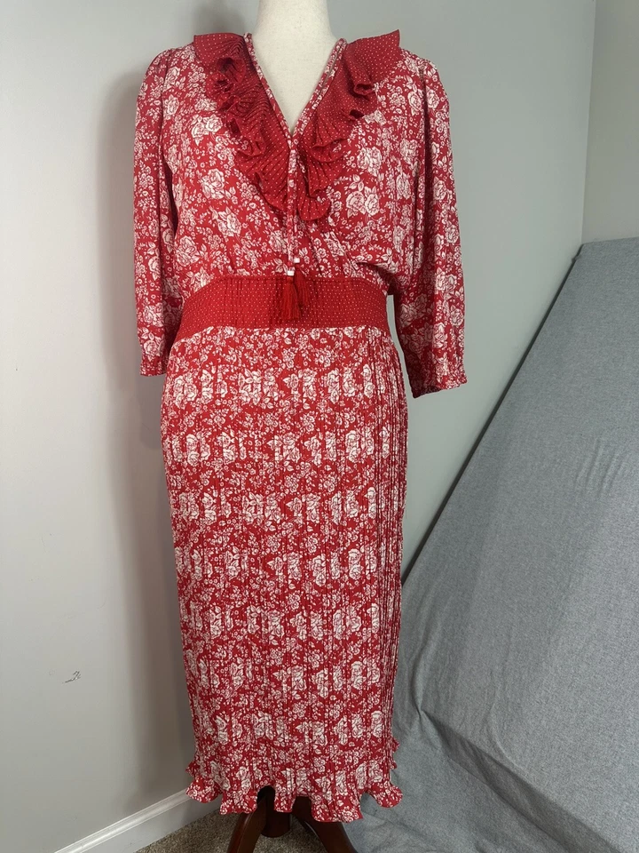 Antigo Anos 80 Diane Freis Original Georgette Floral Maxi M/L Cottage Romântico Boho - Imagem 4 de 4