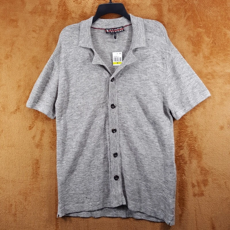 VAYDER Shirt Mens Small Tan Button Up Short Sleeve Linen Blend Knit GIANNI $425