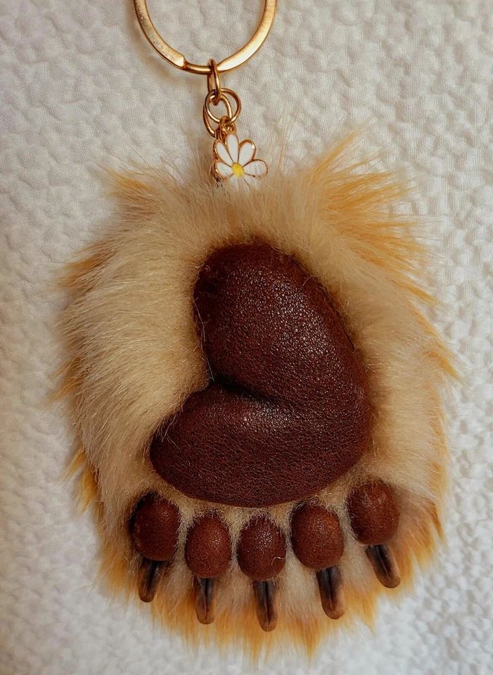 Bear Paw Keychain Faux Fur Heart Pad Claw Bag Charm Cute Animal Gift Handmade - Image 2 of 4