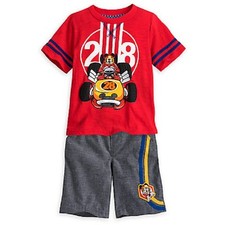 DISNEY STORE MICKEY ROADSTER RACERS SHORTS SET KNIT TEE HEATHERED WOVEN SHORTS