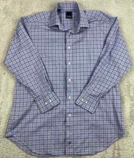 David Donahue Mens Dress Shirt Size 16.5 32/33 Blue Purple Plaid