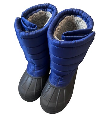 Kids Insulated Lined Winter Snow Boots Size 2 Blue Waterproof Cold Weather Shoes