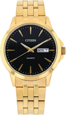 Citizen Herren Gold Edelstahl schwarzes Zifferblatt Uhr DZ5002-52E