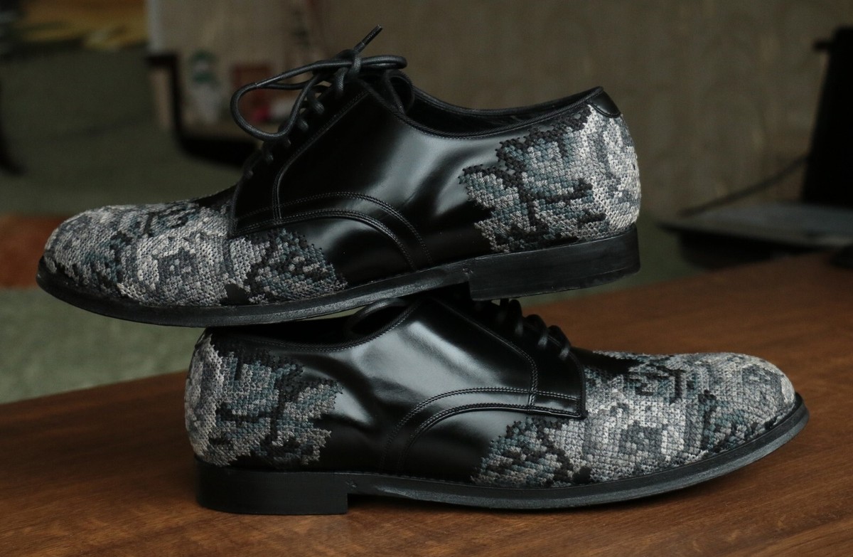 DOLCE & GABBANA Baroque Style Floral Embroidered Derby Black 