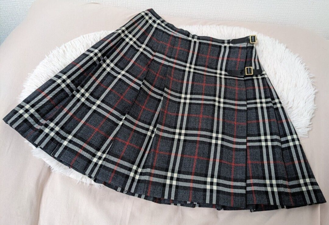 スカート Burberry Pleated Wrap Skirt 38 NovaCheck Burberry Blue Label Nova Check Wrapped Skirt Pleated Fringe Wool