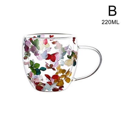 Double Wall Glass Cup Sea Snail Conchs with Dry Flower Fillings Coffee Tea Cup