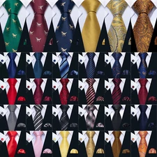 Mens Tie Paisley Floral Solid Striped Necktie Pocket Square Cufflinks Set Prom