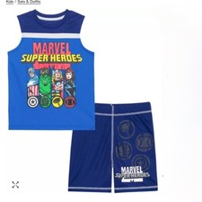 Marvel Superheros Tank Top Shorts Active Set Size 5 Kids Blue New