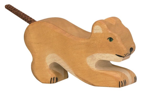 Holztiger LöWe Klein Spielend Wildtier Wildnis Holzfigur Holzspielzeug Holztier-image