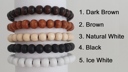 Mens / Womens Wooden Wood Bead Elastic Stacker Bracelet - 15 Colours - 3 Sizes - Picture 5 of 16