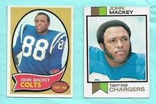 John Mackey 1970 & 1973 Topps 2 card lot Baltimore Colts San Diego Chargers EXMT