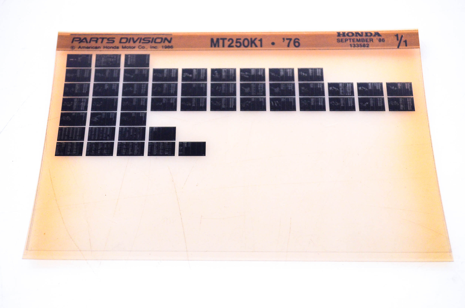 OEM Honda MT250K1 1986/September '76 Parts Catalog Microfiche