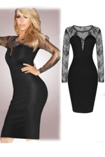 Celebrity Mesh Long Sleeve Midi Party Bodycon Dress Small