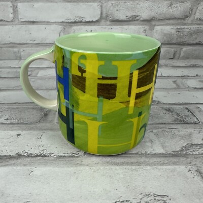 Anthropologie Monogramed Initial H Coffee Tea Mug Green Blue Yellow