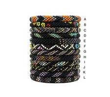 Nepal Bracelet. Black Colors Seed Beads Bracelets Hand Crocheted. Free Ship