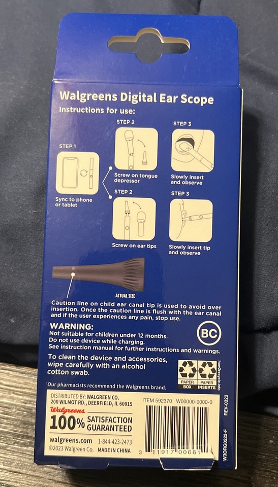 Walgreens Digital Ear Throat Scope Rechargeable Connects To Phone Or