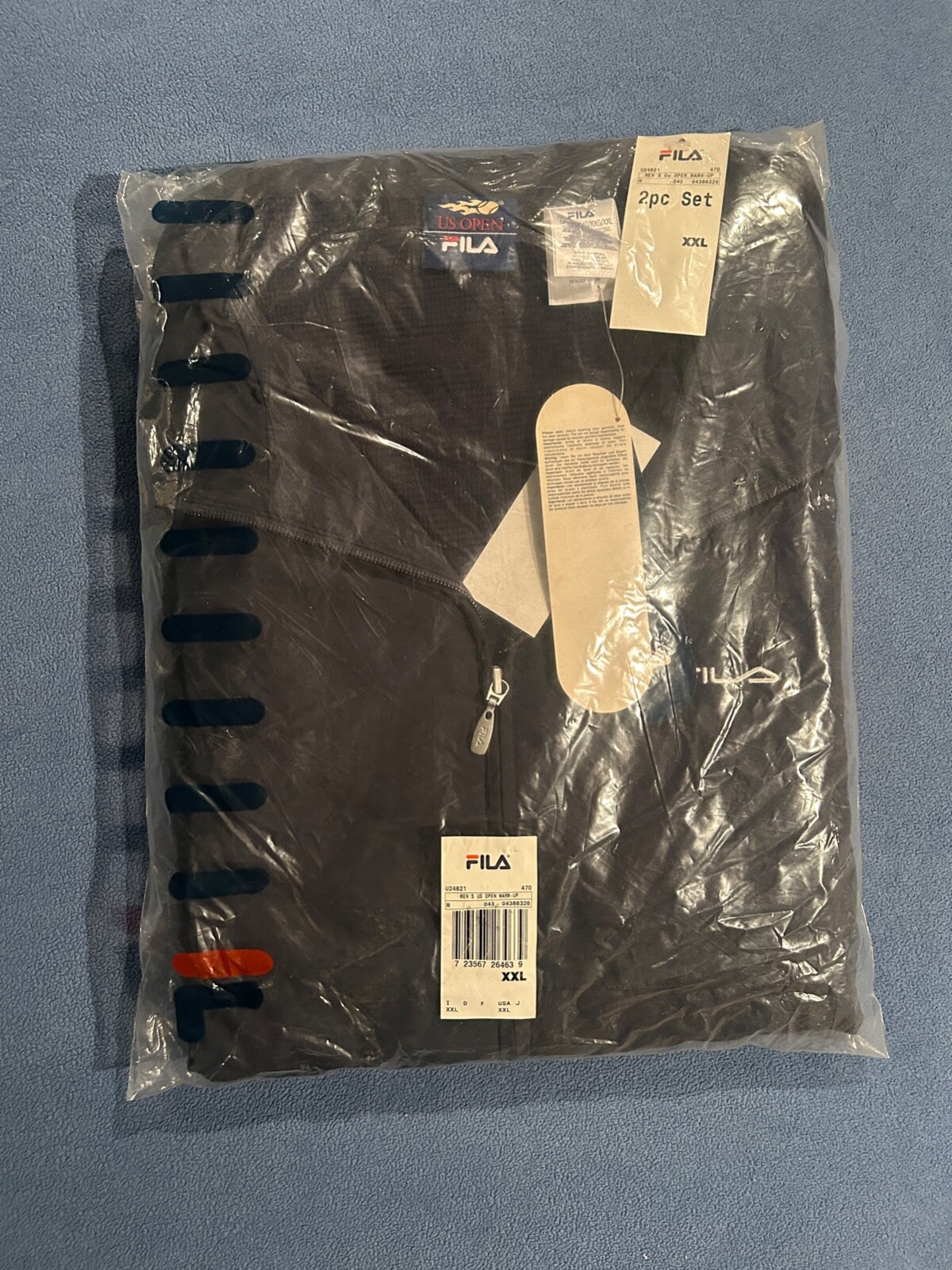 Giacca pantaloni da tennis Fila neri non aperti US Open frangivento con etichette taglia XXL