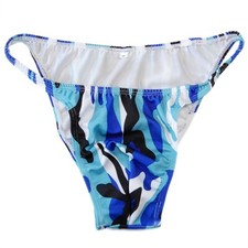 K377 P Multi Prints Mens String Bikini Narrow waist Contoured Pouch Swim Fabric