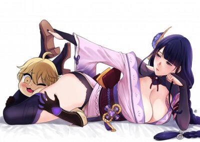 Anime aether raiden shogun back bow hanamusubi knot Stitched Gaming Mat Desk