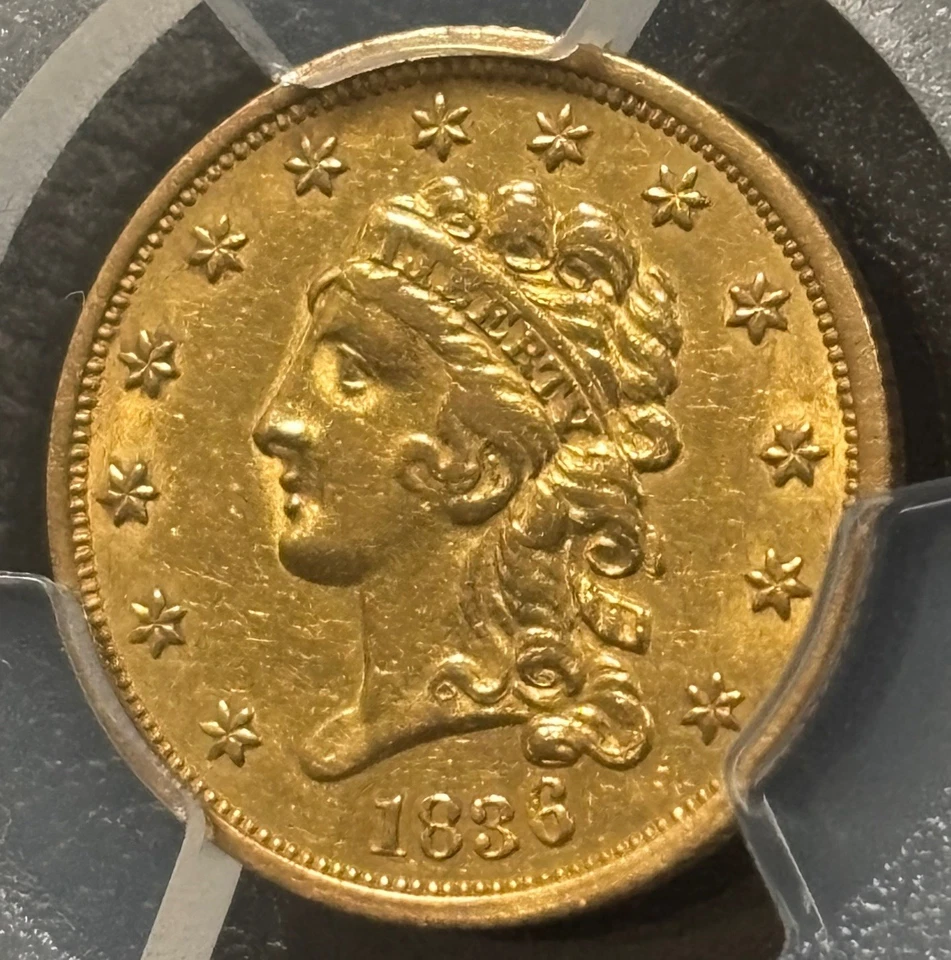 1836 $2.5 Bloque 8 Oro Clásico Cabeza Cuarto Águila-PCGS Genuino AU Detalle-Limpiado Foto 4 de 4