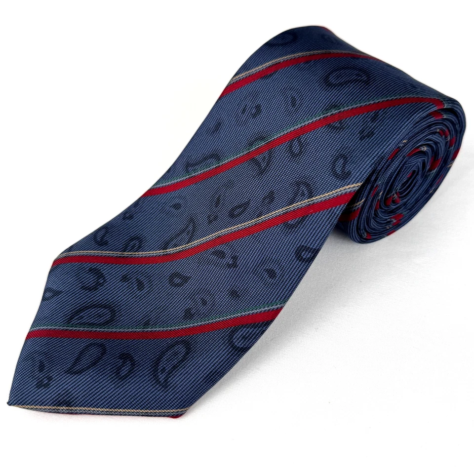 Corbata Guy Laroche 100% Seda Hecha en EE. UU. Azul Rojo Rayas Patrón 55 x 3 Foto 3 de 4