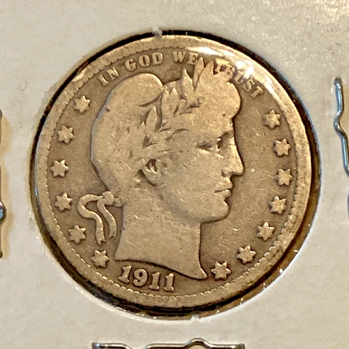 1911-D BARBER SILVER Quarter Looks VG