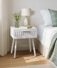 Farmhouse Nightstand Small White Modern Night Stand with Drawers Bedroom Beds...