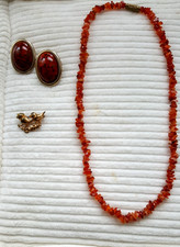 Halskette, Ohrringe, Brosche/Kette Bernstein, Ohrringe, Brosche, fast neu