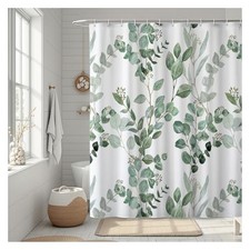 Eucalyptus Shower Curtain, Watercolor Floral Pattern with Plant Leaves, Green