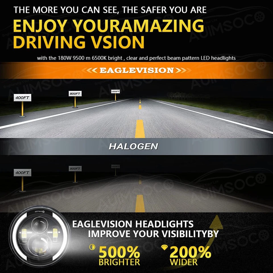 Faros LED redondos de 7 pulgadas halo DRL señal de giro ámbar para Ford F-600 1970-1979 Foto 2 de 4