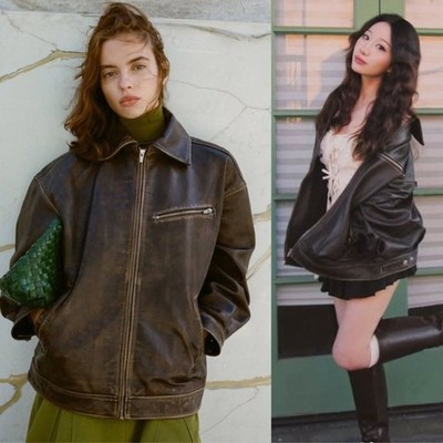 Leather Jacket ほぼ新品未使用 Reformation Veda Marco Pitstop Brown Leather Oversized Bomber