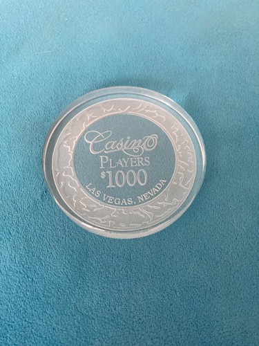 $1000 CASINO PLAYERS Etched Glass Paperweight Las Vegas Nevada VERY RARE PIECE