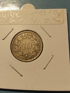 Pièce de 10 rappen Suisse 1921 B