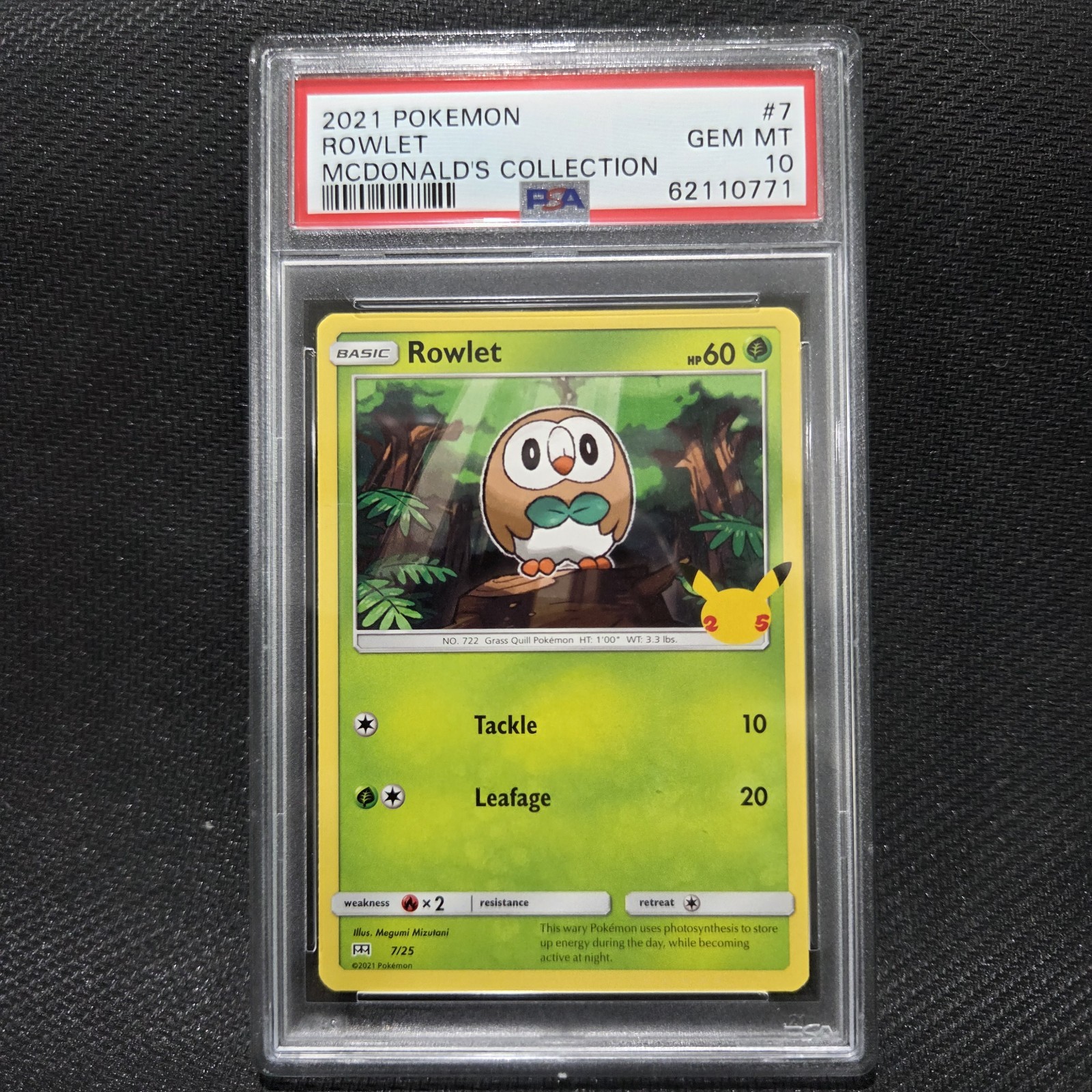 2021 Pokemon: ROWLET 7/25 [NON-HOLO Rare] [McDonald's 25th] - Gem Mint PSA 10 💎