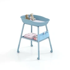 Baby Changing Table with Wheels, Portable Diaper Station with Storage Shelves