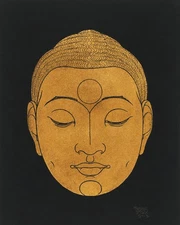 Head of Buddha by Reijer Stolk – Gold Line Art Print (1943) Zen Meditation Decor