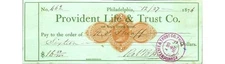 Provident Life Trust Check 1876 Phila PA Robert Haines Banking Document Paper