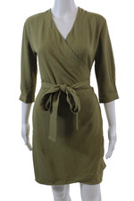 Everlane Womens Long Sleeve Textured Tied V-Neck Wrap Short Dress Green Size 0