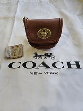 Vintage Coach Mini Keycase Coin Pouch 7248 Tan Leather w/original tag HTF Read