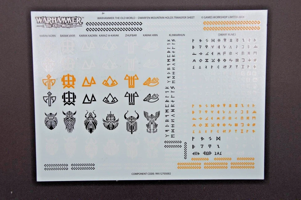 GAMES WORKSHOP Warhammer The Old World Dwarfen Mountain Holds Transfer Sheet NEW